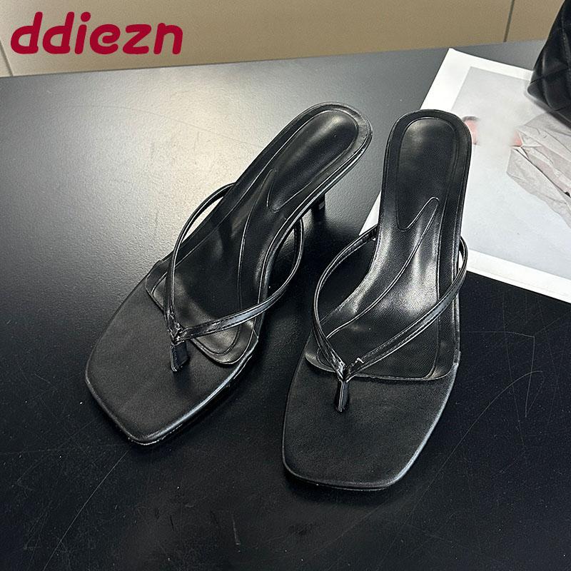 Fashion Fashion Women Heeled Slippers Slides Sandals Shoes Summer Beach Female Flip flops Ladies Thin Heels Slippers Pumps Big Size 43