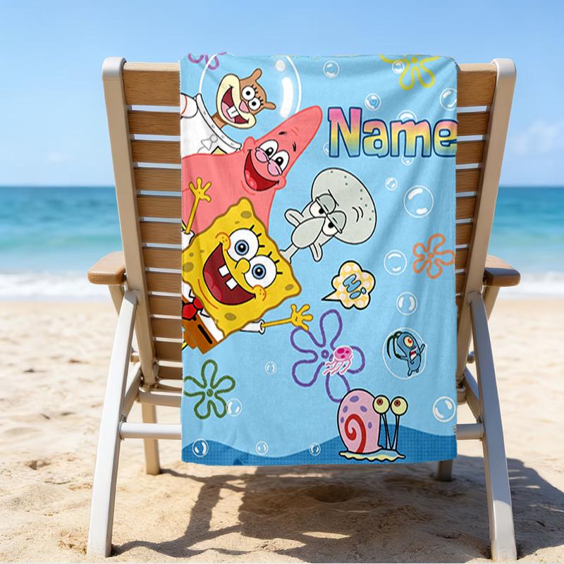 Custom Name Ultrasoft Beach Towel With Spongebob Squarepants Themeideal For Pool Camping Diving Perfect Travel Essential Vibrant Beach Towel