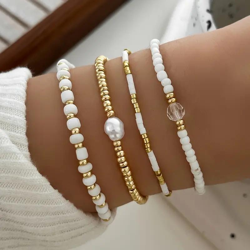 Vintage Star Crystal Rice Bead Bracelet Set for Women Delicate Beaded Stackable Design Bracelet Girls Party Jewelry Accessory