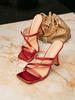 Women's high-heeled sandals red fashion party one-pedal square-head high-heeled shoes comfortable and simple high-heeled sandals women