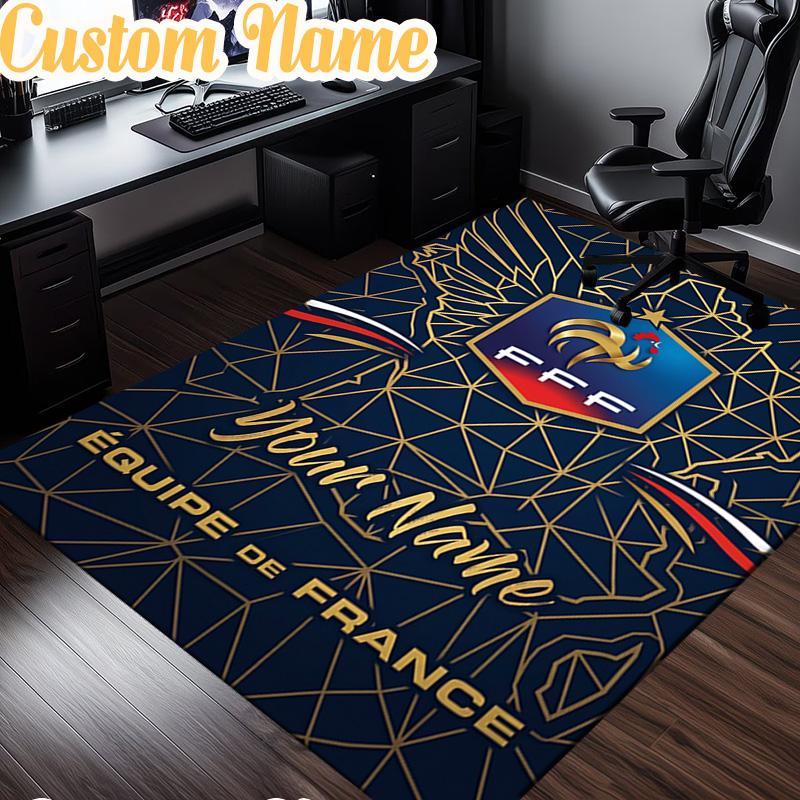 Custom Name France Football Emblem Rug, Office Rug, Chair Rug, Carpet for Living Rooms, Doormat Game Rug Home Decor Christmas Gifts