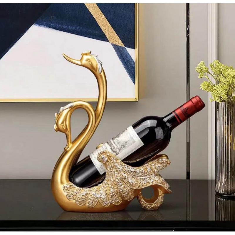 European Swan Wine Rack Ornaments Resin Swan Couple Statue Home Living Room Table Wine Cabinet  Animal Figurines Decorations