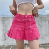 European & American Girls' Sweet College Style A-Line Denim Skirt with Anti-Exposure Lining