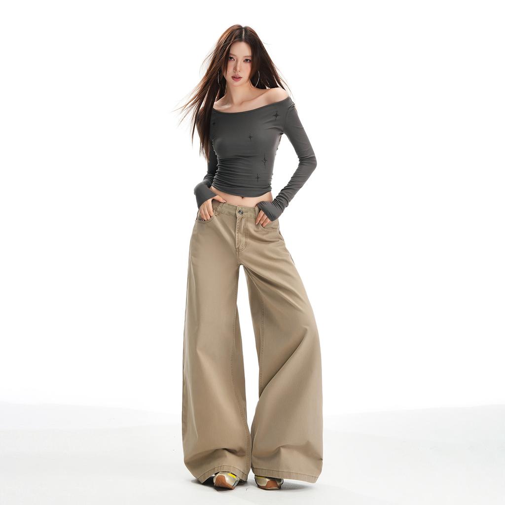 Women's High Waist Wide Leg Jeans Loose Fit Denim Pants Washed Denim Fabric Elegant Streetwear Trousers