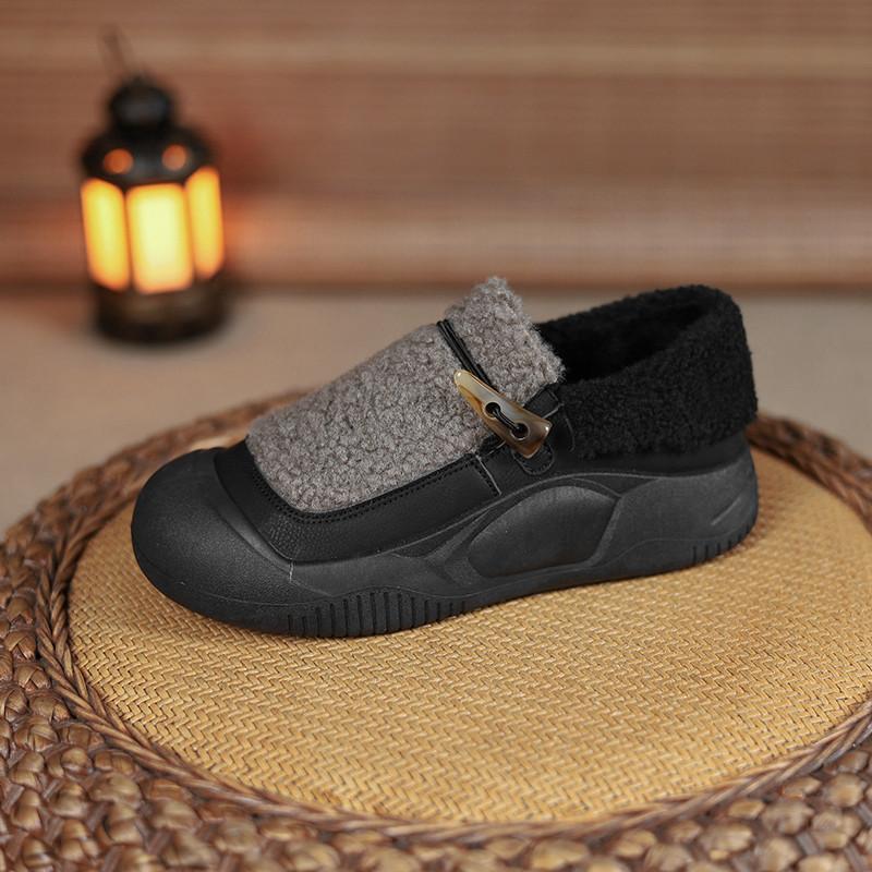 Color matching thick-soled lamb wool shoes women's new autumn and winter outer wear velvet warm cotton shoes one pedal casual loafers