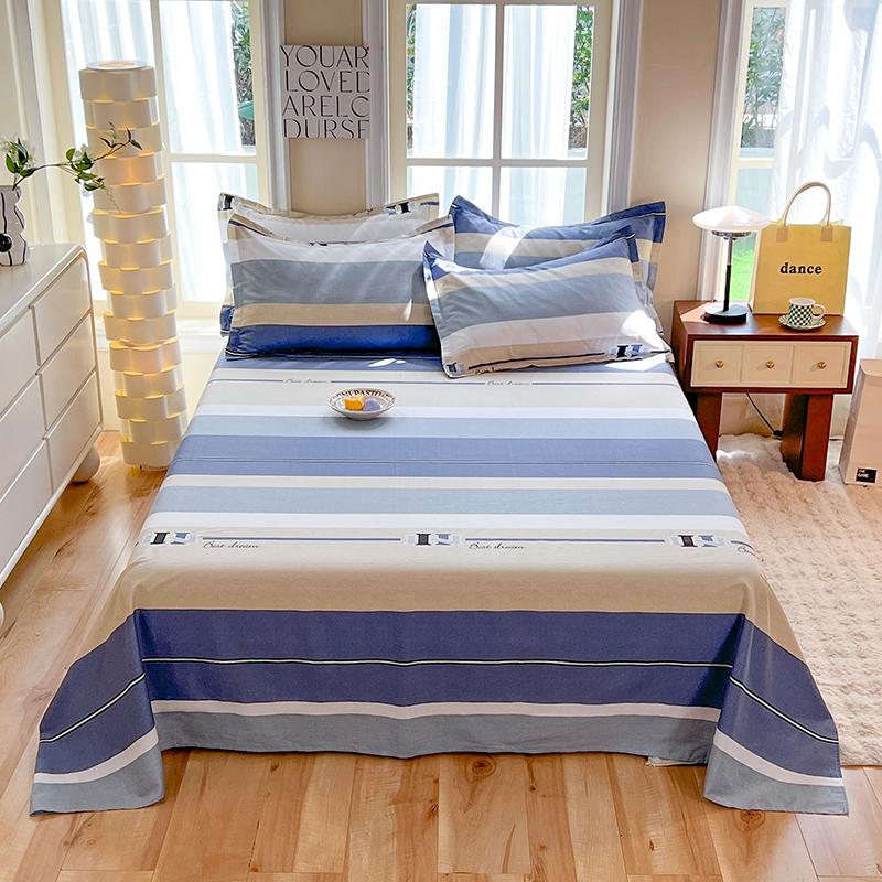 Geometric Grid Pattern Bed Sheet Set 3Pcs 100% Cotton Queen Size Bedding Set Skin-friendly Soft Bed Sheets with Pillowcases