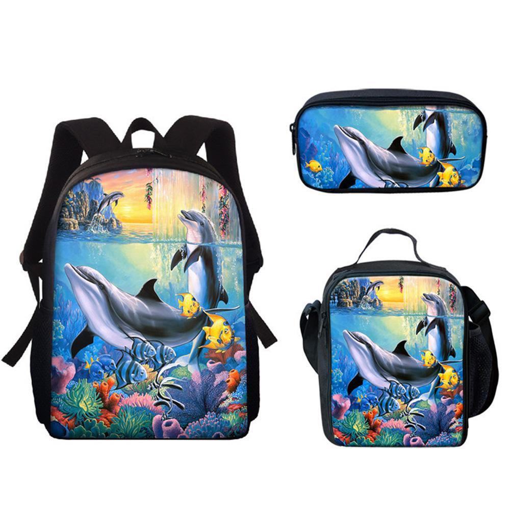 Classic Popular Funny Underwater World Whale 3D Print 3pcs/Set Pupil School Bags Laptop Daypack Backpack Lunch Bag Pencil Case