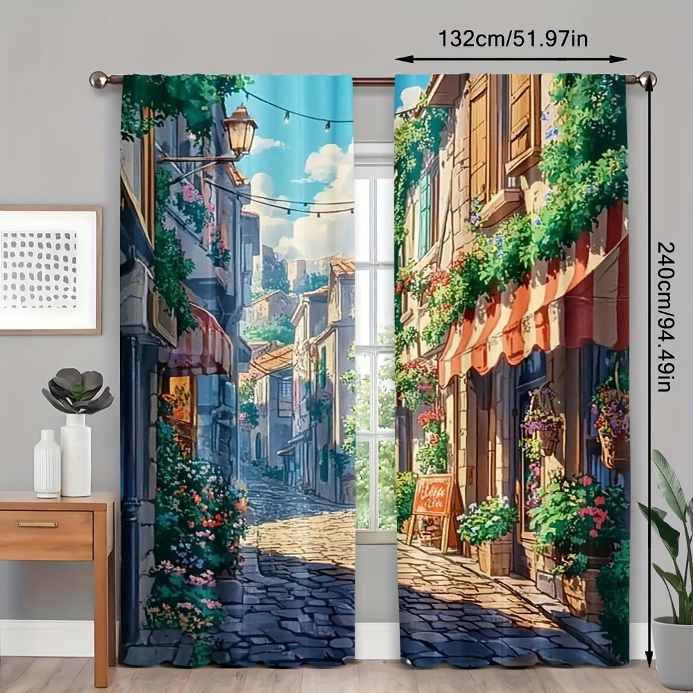 Bohemian Floral Mediterranean Street View Curtains Drapes Waterproof Window Treatment Tapestry Art Polyester Material