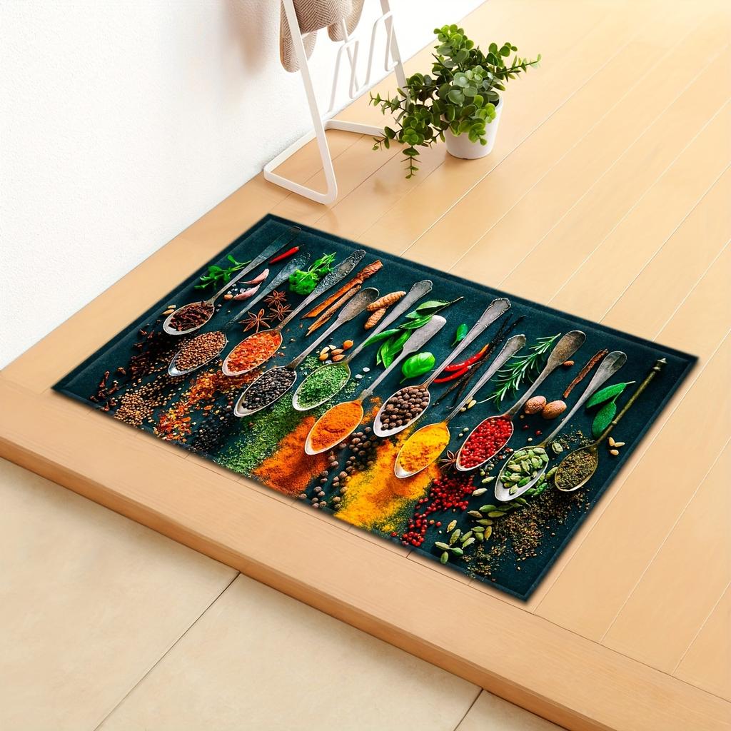 Kitchen Seasoning Patterns Door Mat, Non-slip Floor Mat, Suitable for Living Room, Bedroom, Bathroom, Holiday Home Decoration