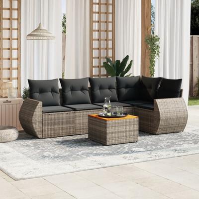Vidaxl 6-Cz. Garden Furniture Set With Cushions, Grey, Poly Rattan