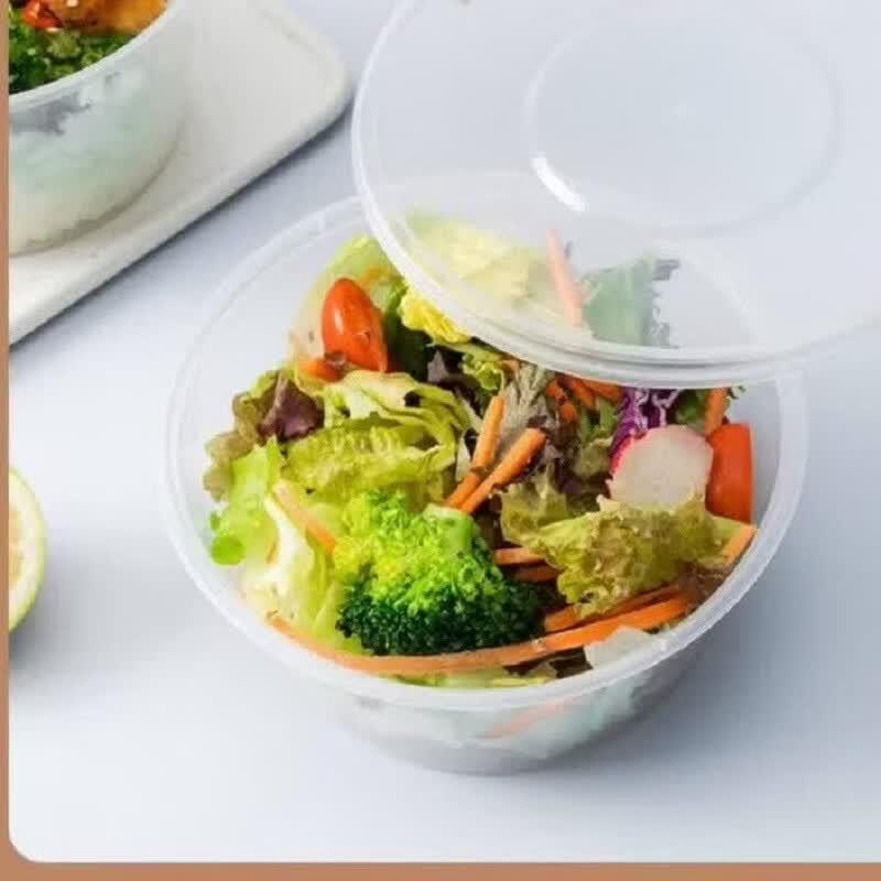 Jiexiangjia Disposable 1000ML Round Plastic Soup Bowls with Lids