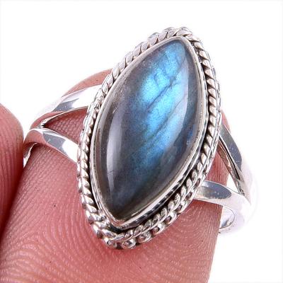 Natural Labradorite Gemstone 925 Solid Sterling Silver Jewelry Ring Size 7 N8v49