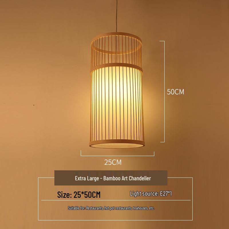 Modern Japanese-Style Bamboo Weaving Chandelier - Creative Decorative Lighting for Living Room, Bedroom, Bar, or Dining Area