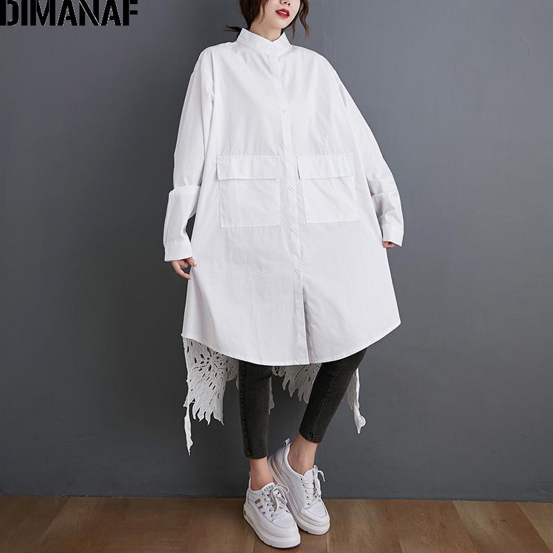 DIMANAF Plus Size Blouse Shirts Women Clothing Fashion Lace Floral Elegant Lady Tops Casual Loose Long Sleeve Button Cardigan