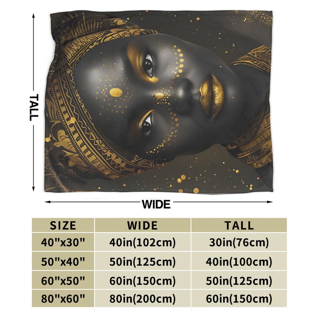 African Woman African Art Black And Gold Knitted Blankets Flannel Throw Blankets Bed Sofa Personalised Soft Warm Bedspreads,
