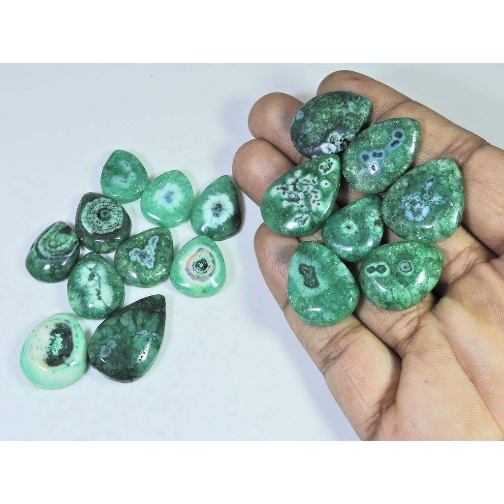 273Cts.Color Enhanced Green Solar Cab Agate Pear Loose Gemstone 17Pcs Lot C-2134