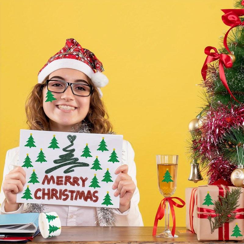 Festive Christmas Tree Stickers Roll-Engraved Self-Adhesive Decals, Durable for Holiday Decor,Envelopes, Journals,Party Supplies