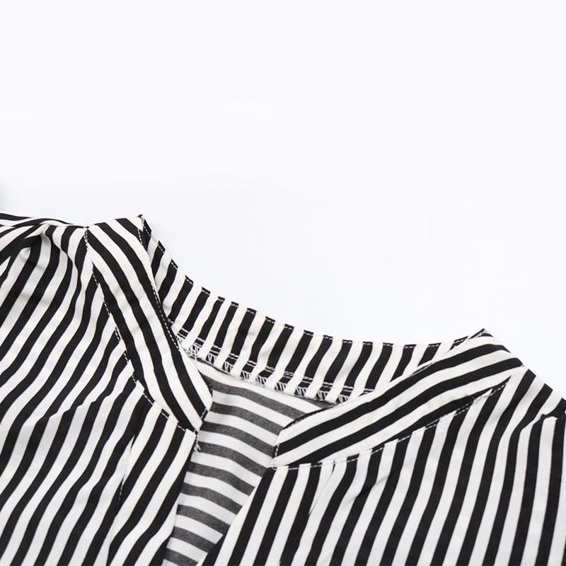 Damen-Sommer-Rüschen-gestreifte Hemd-Oberteile, V-Ausschnitt, kurze Ärmel, schicke Blusen