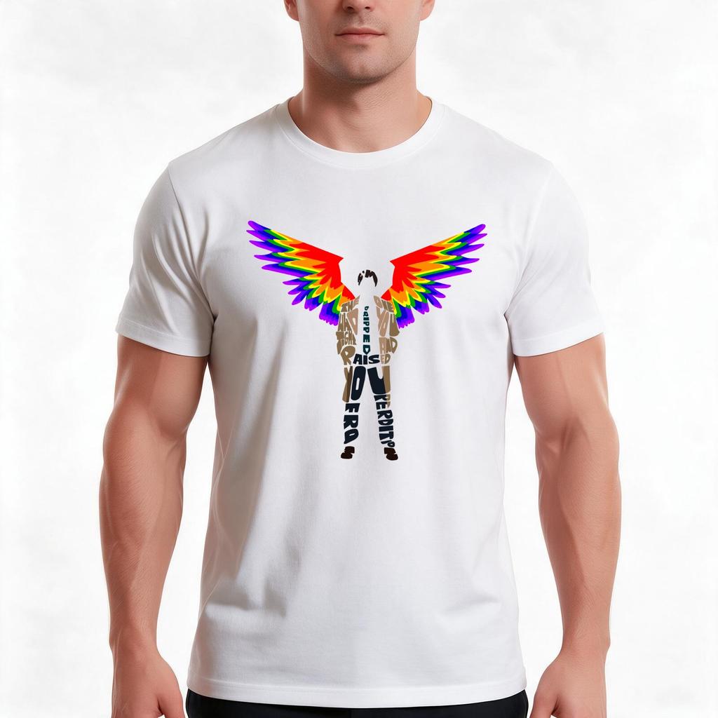 Castiel Rainbow Wings Tshirt Summer Casual Cotton Tee Oversized Streetwear Tops Vintage Graphic Print Unisex Unisex Unisex