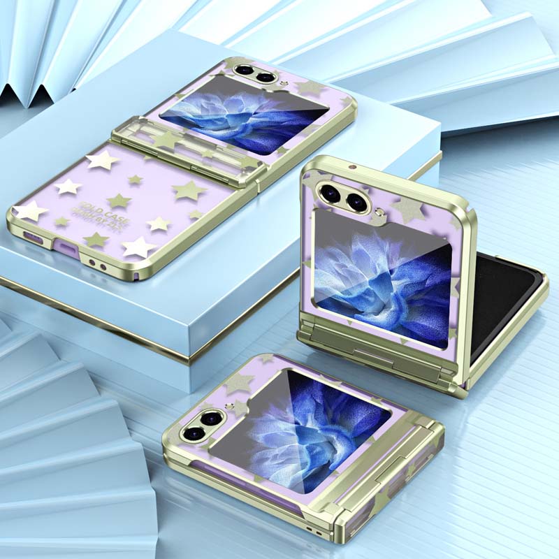 Supply Texture Online Star Plating Transparent Folding Hard Plastic PC Mobile Phone Cover Case for Samsung Galaxy Z Flip 3 4 5 6