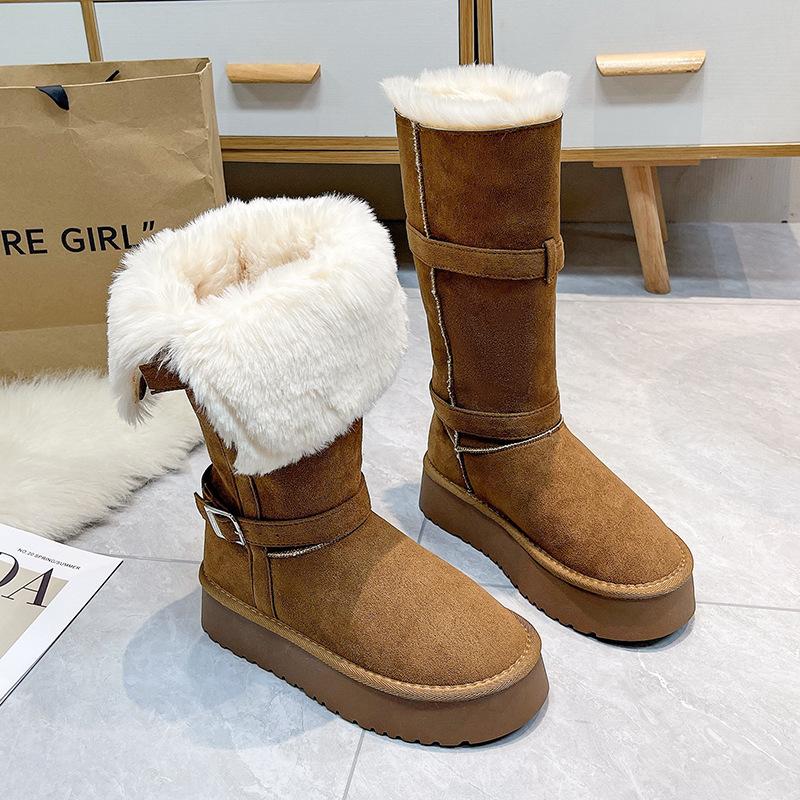 Women's Thick-soled Winter Lightweight Warm and Cold-proof Lengthened Plush Snow Boots Non-slip Wear-resistant Casual Sneakers Long Cotton Boots