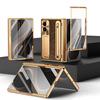 Luxury Plating Leather Kickstand Stylus Slot Case For Samsung Galaxy Z Fold 8 Wide 7 6 5 Hinge Tempered Glass Screen Film Cover