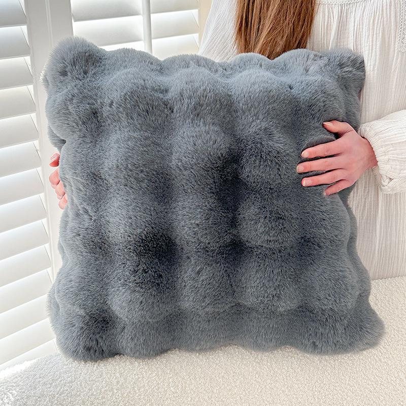 Tuscany Nordic Style Faux Fur Plush Pillow - Autumn/Winter Rabbit Fur Throw for Sofa & Bedroom
