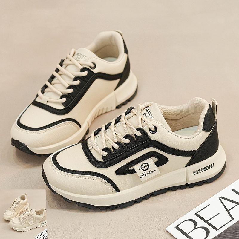 

Sneakers Women s 2025 New Spring Flat Bottom Lightweight Running Shoes Student Versatile Casual Shoes Leather Surface Waterproof Versatile 35