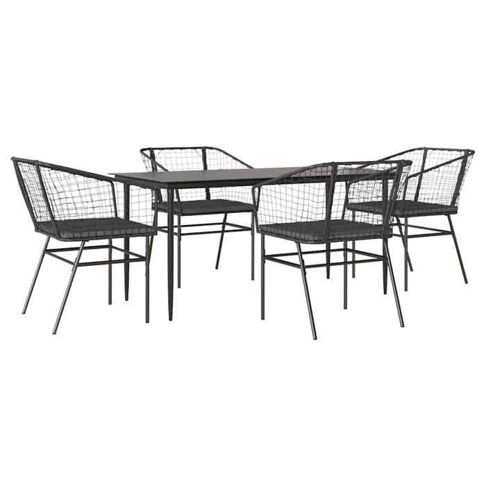 VidaXL Ensemble à manger de jardin et coussins 5 pcs noir rotin verre 3334502