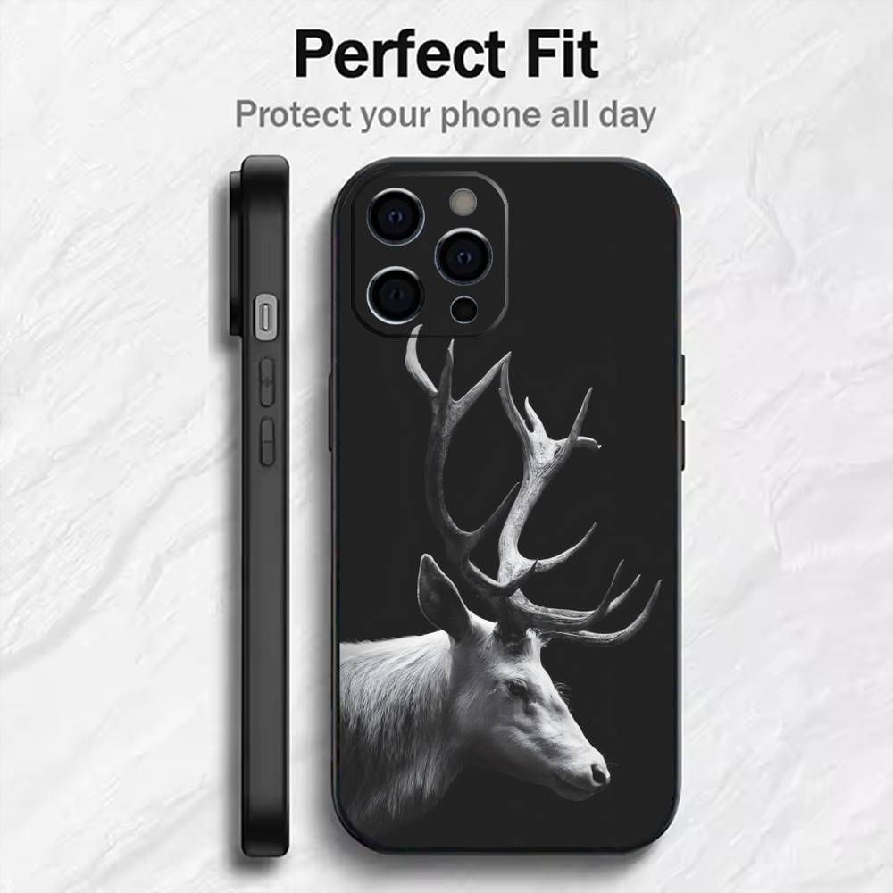 Glücklicher Hirsch Segne Dich Druck Handyhülle Für iPhone17,16,15,14,13,12 Plus,Max Weiches Silikon Schwarze Hülle