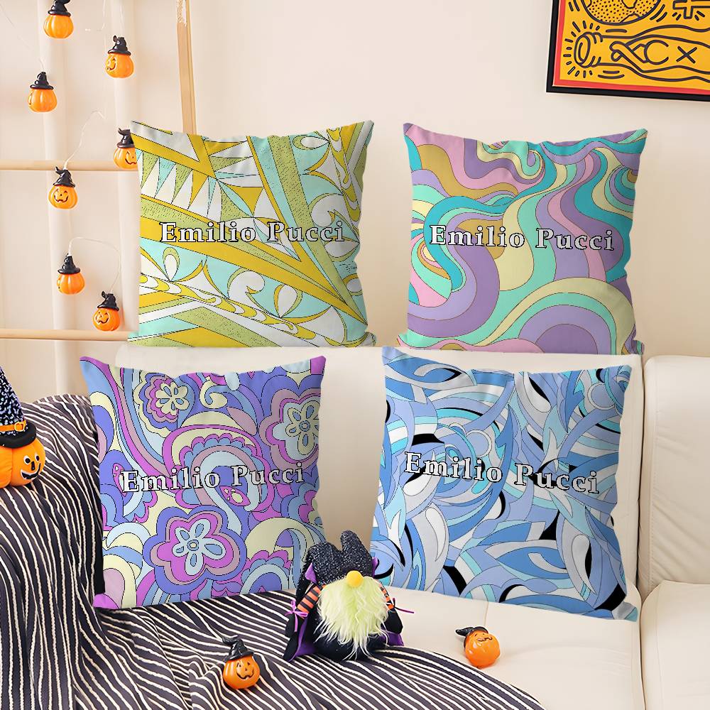 Fashion E-Ee-Emilio Logo P-Pucci Pillow Case Home Dorm Chair Back Short Plush Double-Sided Printing Nap Time Cushion Cover