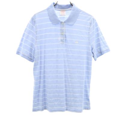 Border Pattern Short Sleeve Polo Shirt L Light Blue Women Used