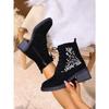 Vintage Embroidered Mid-heel Martin Boots Women's Fall 2025 New Plus-size Block Heel Side Zipper Booties
