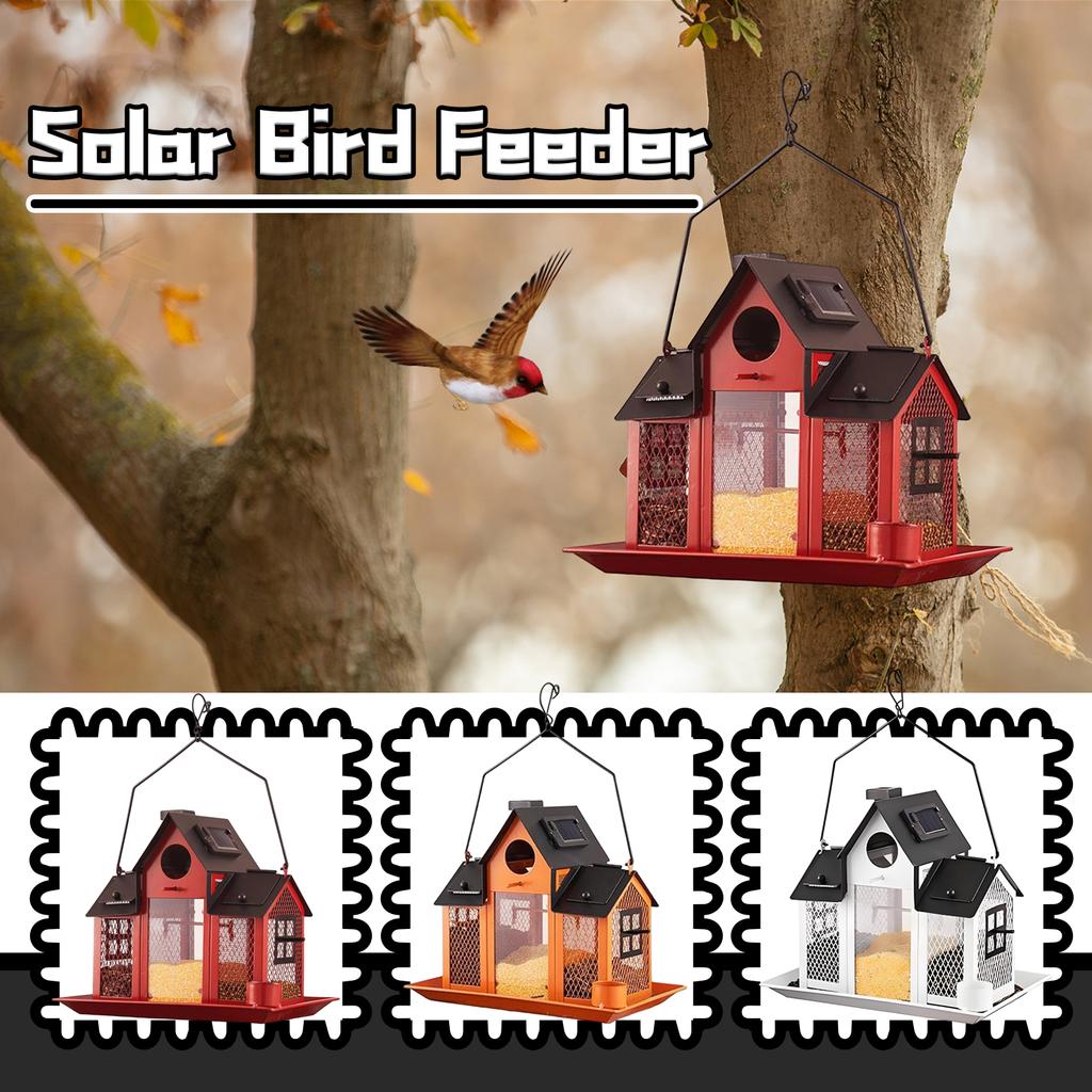 Swing House Bird Feeder Metal Patio Hummingbird Squirrel Feeder With Solar Power