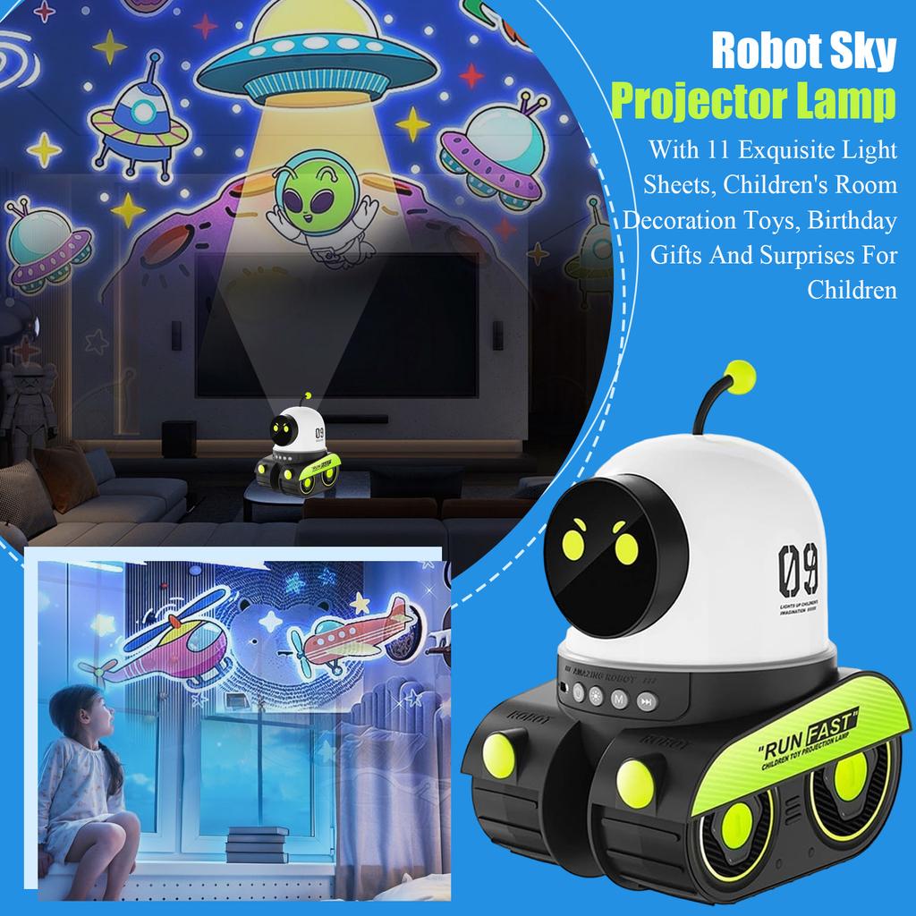 Robot Sky Projector Lamp, With 11 Exquisite Light Sheets, Children's Room Decoration Toys, Birthday Gifts And Surprises For Children
