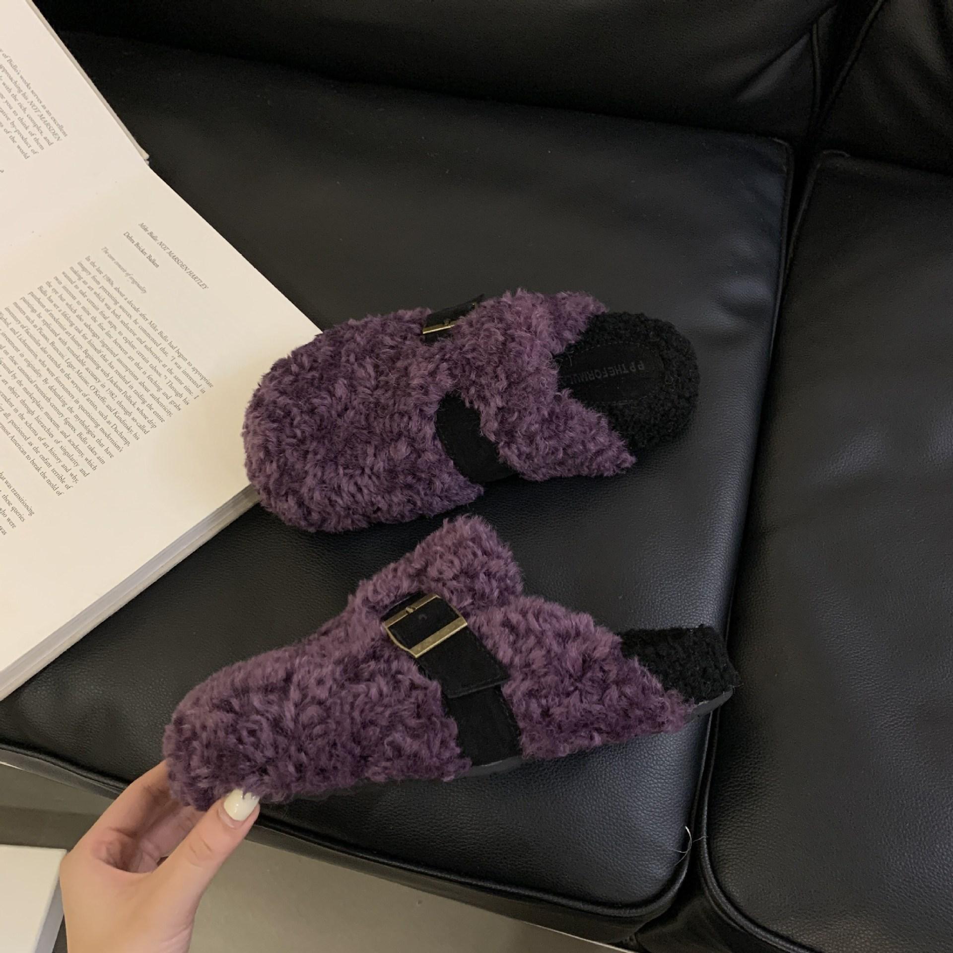 

Один педальный мешок голова и полутапочки повседневные биркенштоки женские осенне-зимние новые на толстой подошве бархатные теплые верхняя одежда пушистые тапочки 39 фиолетовый