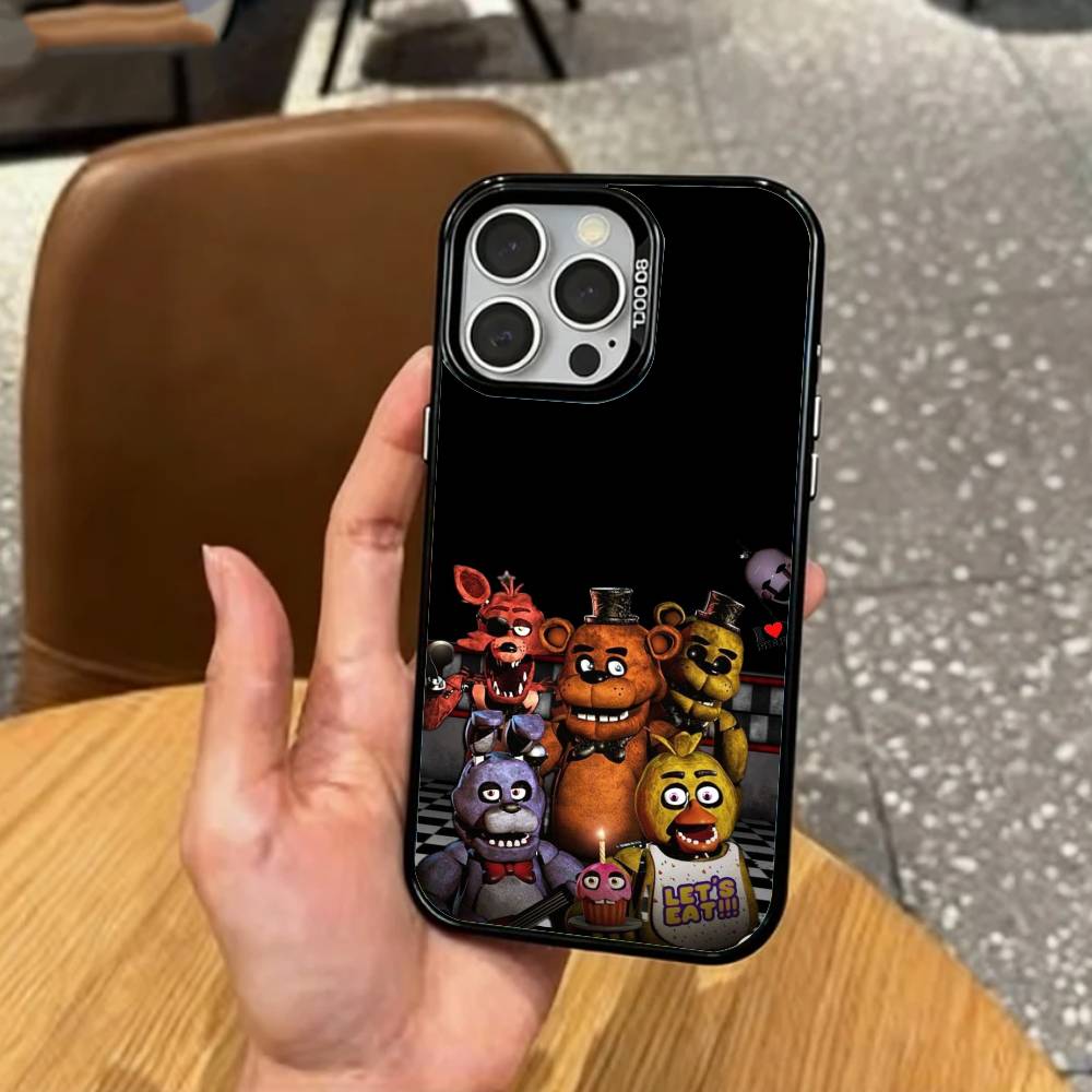 Five N-Nights At F-Freddys Fnaf Handyhülle für iPhone17,16,15,14,13,12,11 Plus,Pro Max Farbe Silberbeschichtet Innenabdeckung