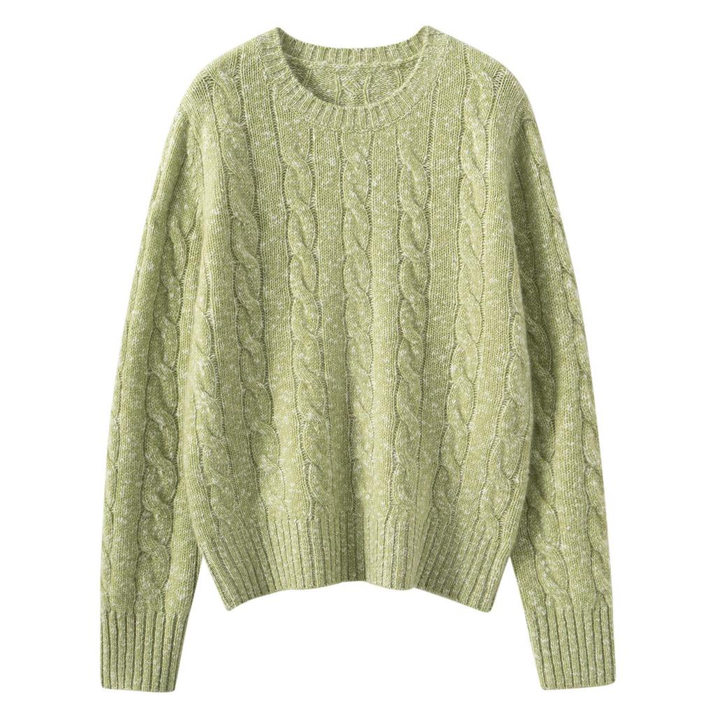 Women's Long Sleeve Cashmere Knit Sweater - Round Neck, Loose Fit, Warm & Slimming Pullover