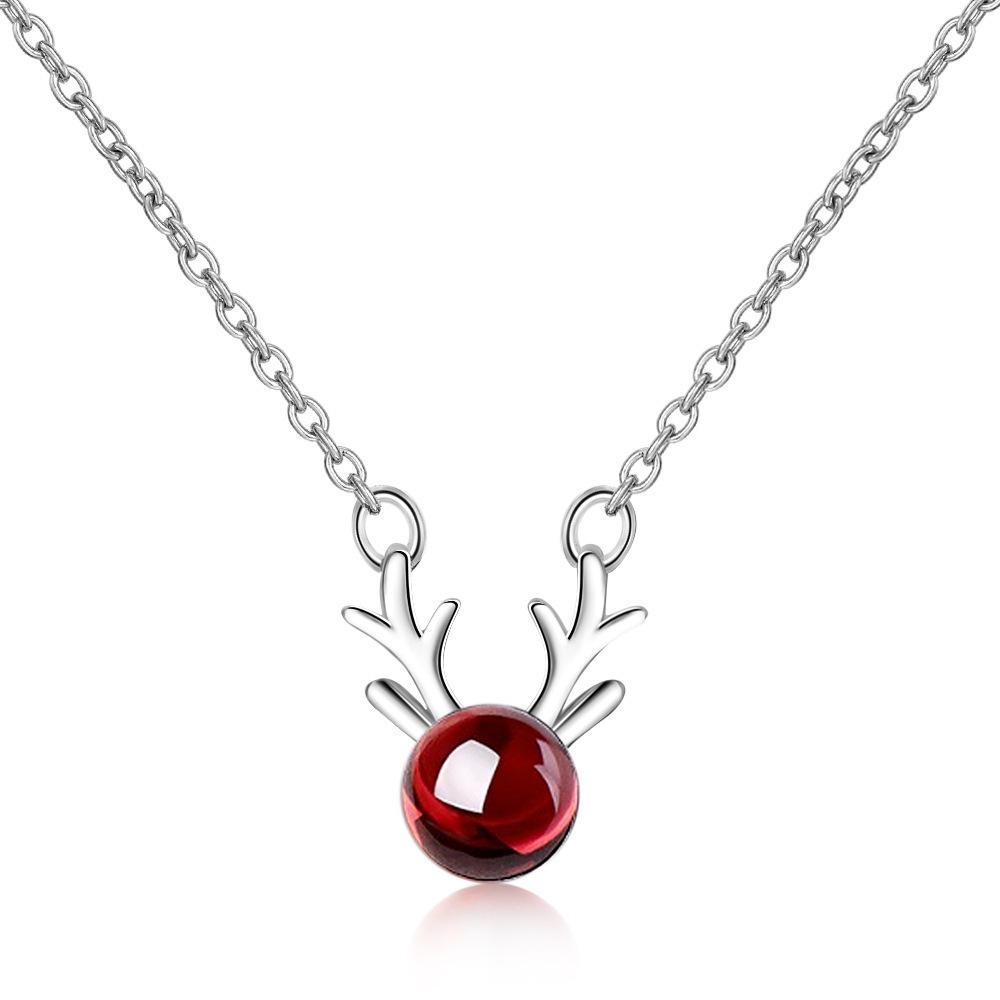 Red Garnet Antler Necklace - Korean Style Simple Clavicle Chain for Women