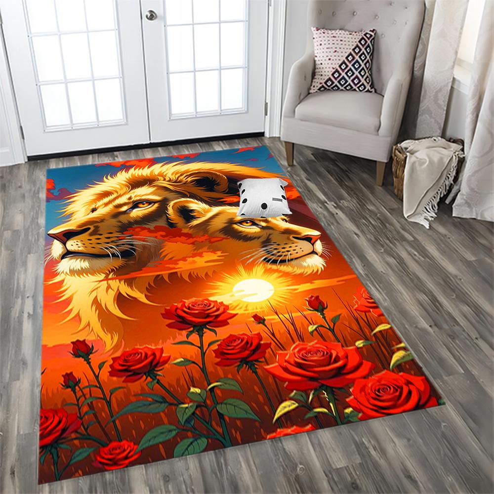 Lion Family In The Forest for Living Room Rug, BedRoom Rug, Study Room Rug, Hallway Decoration, Perfect for Home Decoration or Holiday Gifts