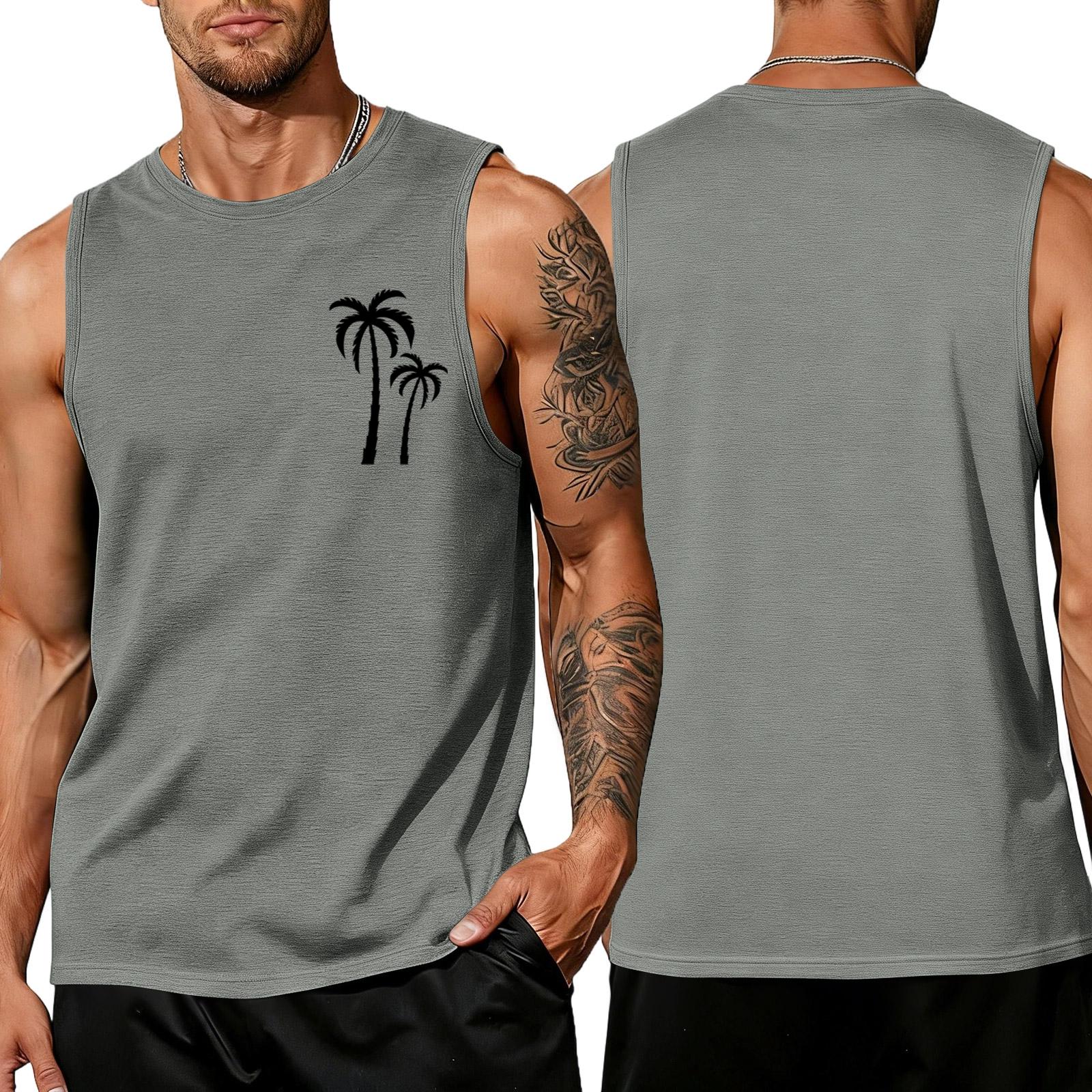 Men s loose and casual Hawaiian print sleeveless shirt XXXL