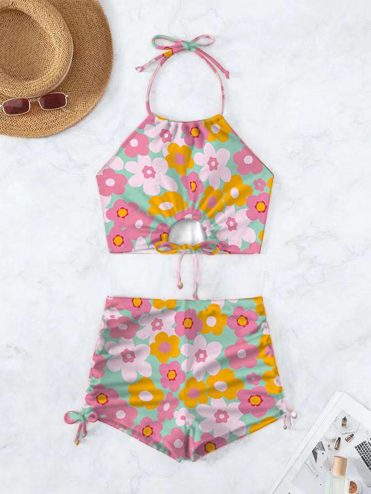 European & American Women’s Hot Spring Conservative Solid Color Backless Bikini Swimsuit