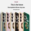 Samsung S25 Edge Phone Case with Ring Buckle Stand - Compatible with S23/S22/S24FE, Magnetic Electroplated Protective Cover