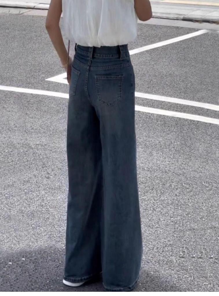 Retro Blue High-Waisted Micro-Flare Jeans for Women - 2025 Spring/Autumn - Slimming, Hip-Covering, Wide-Leg, Pear-Shaped Fit
