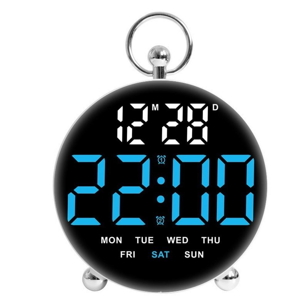 Large-Screen Digital Alarm Clock Temperature Display Brightness Control Electronic Clock 2 Set Alarms Round Shape Table Clock