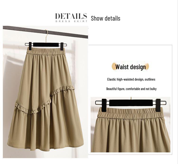 Plus Size Elegant A-line Fluffy Skirt - Spring/Summer Korean Style, Casual High-Waisted, Versatile Mid-Length Skirt