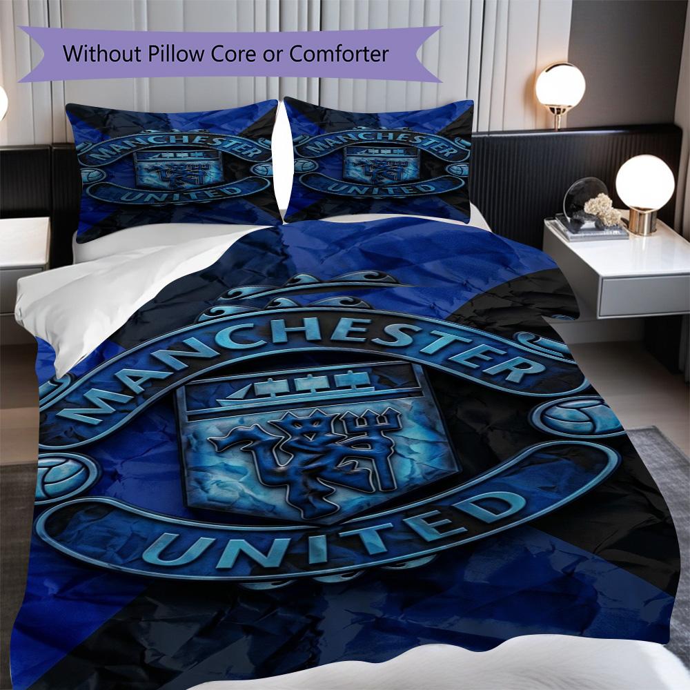 Manchester Emblem Three-piece set (1 * duvet cover + 2 * pillowcase, without core) 2D Flat Duvet cover and pillowcase Bedding set Soft and comfortable