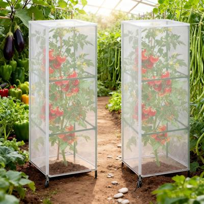 Garden Netting Plant Cover Square Tomato Cage Cover Breathable Mesh Netting with Zipper Insect Bird Barrier