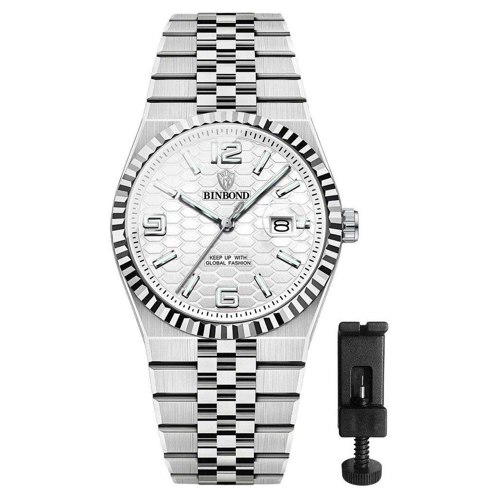 Men's Stainless Steel Watch with Calendar, 3ATM Water Resistant: Luminous Analog Display, Simple and Stylish Quartz Watch - Men's Fashion Accessory -