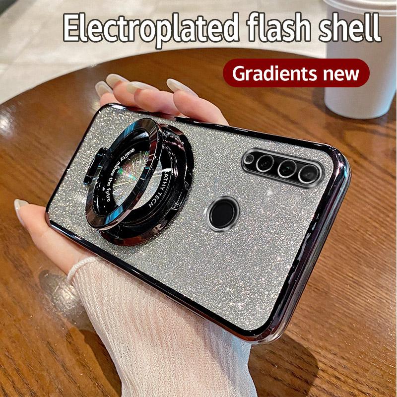 Gradient Glitter CD Ring Holder Phone Case For Huawei Y8S Y9S Y6P Y7A Y7 Y9 Prime Y9 P Smart Z Plus 2019 2021 P40 P30 Lite Cover